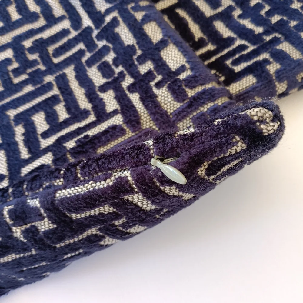West Elm Allover Crosshatch Jacquard Velvet Throw Pillow Navy & Gray 20
